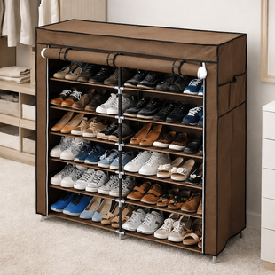 Коричнева тканинна шафа для зберігання взуття Shoe Cabinet 118х30х120 см