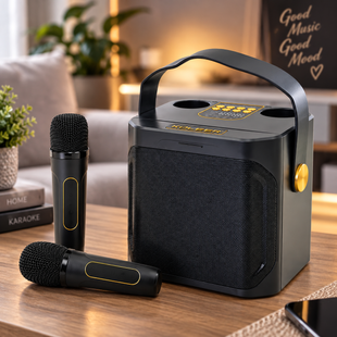 Портативная караоке Bluetooth-колонка Koleer+2 беспроводных микрофона 100 Вт