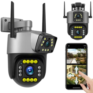 Поворотная WiFi камера Qettopo V380 / Уличная IP камера видеонаблюдения 8Мп, 2 объектива