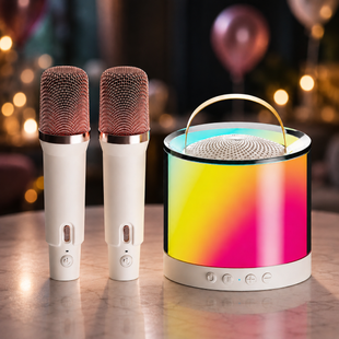 Портативная колонка K52 с RGB LEDподсветкой, Bluetooth 5 Вт +   2 беспроводных микрофона