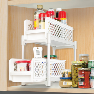 Пластиковый органайзер для ванной с 2 ​​выдвижными полками, Portable 2 Tier Basket Drawers