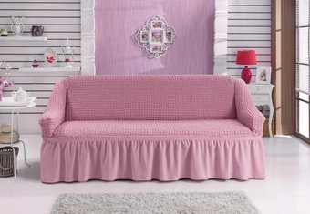 Турецкий натяжной чехол на диван универсальный розовый
