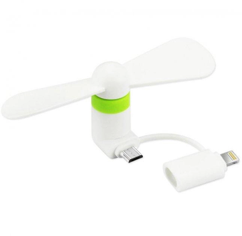 Міні вентилятор для телефону micro USB та Lightning Білий