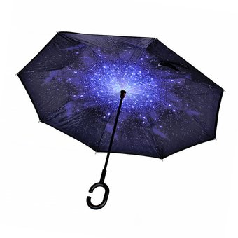 Парасолька Lesko Up-Brella Зоряне небо складається парасолька у зворотному напрямку довга ручка антизонт хіт
