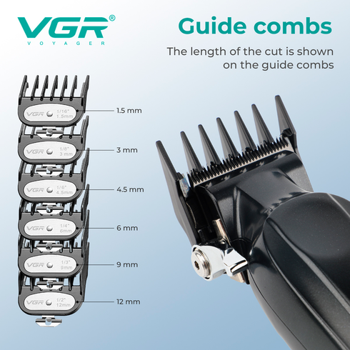 Аккумуляторная машинка для стрижки VGR V-662 золотой , 7000 RPM, 6 насадок, LED дисплей