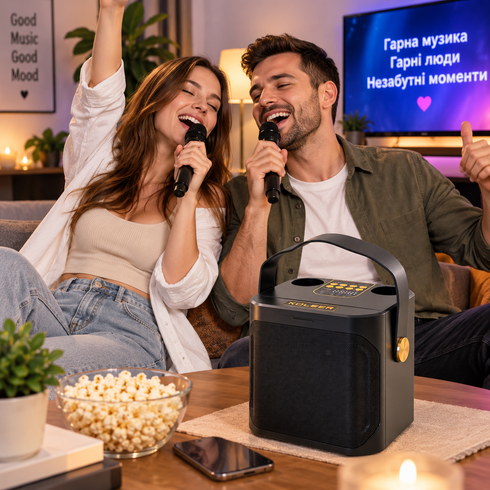 Портативная караоке Bluetooth-колонка Koleer+2 беспроводных микрофона 100 Вт