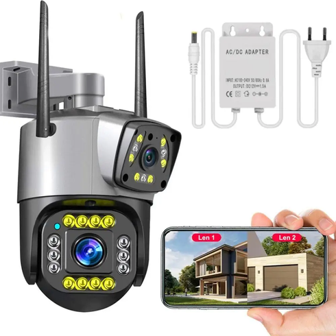 Поворотная WiFi камера Qettopo V380 / Уличная IP камера видеонаблюдения 8Мп, 2 объектива