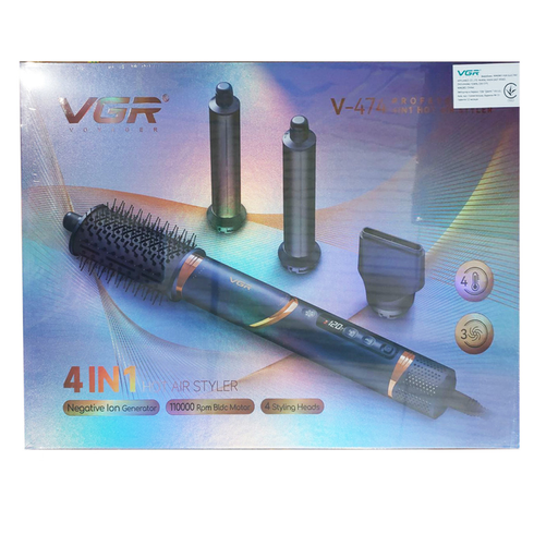 синій Фен стайлер VGR V 474 4 в 1 фен для волосся 4 насадки 1400 Вт швидке сушіння укладання об'єм випрямлення завивка
