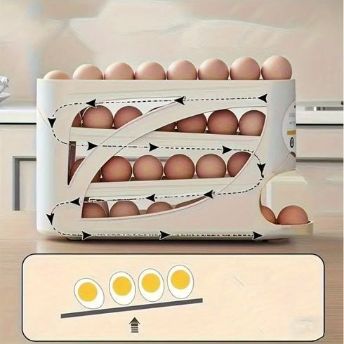 Органайзер для яєць великий Egg Storage Box / Компактний автоматичний органайзер для яєць 4-шаровий / Лоток для зберігання яєць