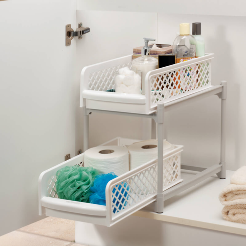 Пластиковий органайзер для ванної з 2 висувними полицями, Portable 2 Tier Basket Drawers
