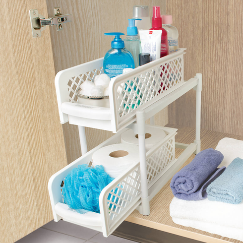 Пластиковий органайзер для ванної з 2 висувними полицями, Portable 2 Tier Basket Drawers