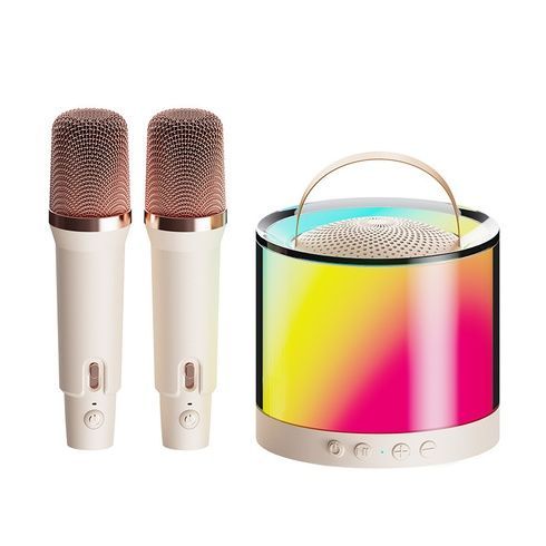 Портативная колонка K52 с RGB LEDподсветкой, Bluetooth 5 Вт +   2 беспроводных микрофона