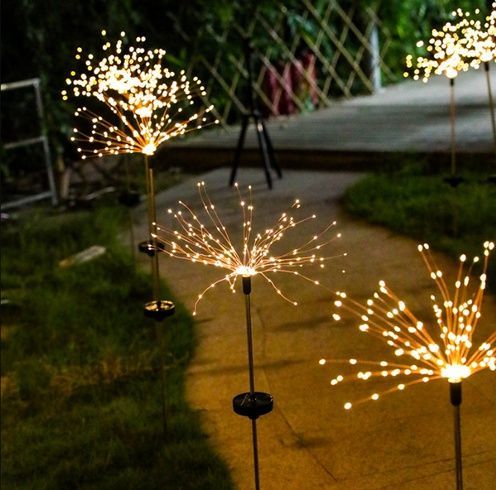 Фонарь садовый Фейерверк газонный на солнечной батарее, 150 led, 8 режимов (2 шт в комплекте)