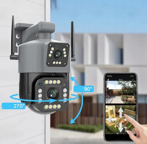 Поворотная WiFi камера Qettopo V380 / Уличная IP камера видеонаблюдения 8Мп, 2 объектива