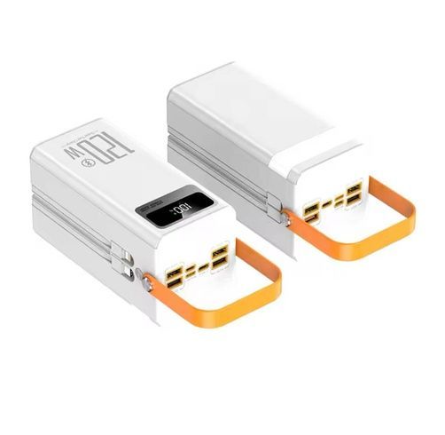 Power bank 100000 mAh зі швидкою зарядкою та вбудованими кабелями, білий