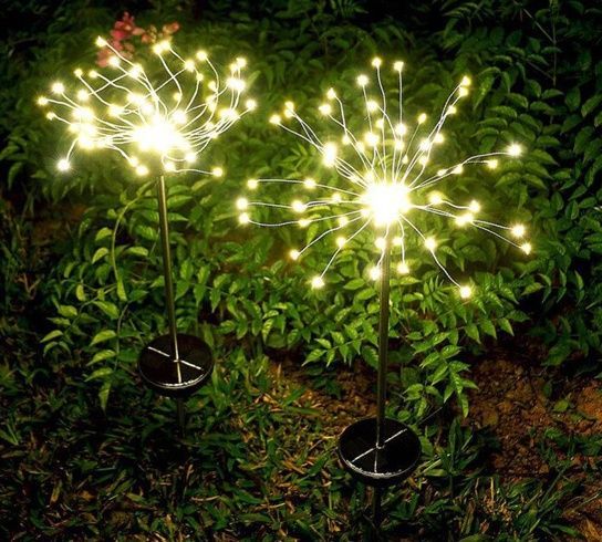 Фонарь садовый Фейерверк газонный на солнечной батарее, 150 led, 8 режимов (2 шт в комплекте)