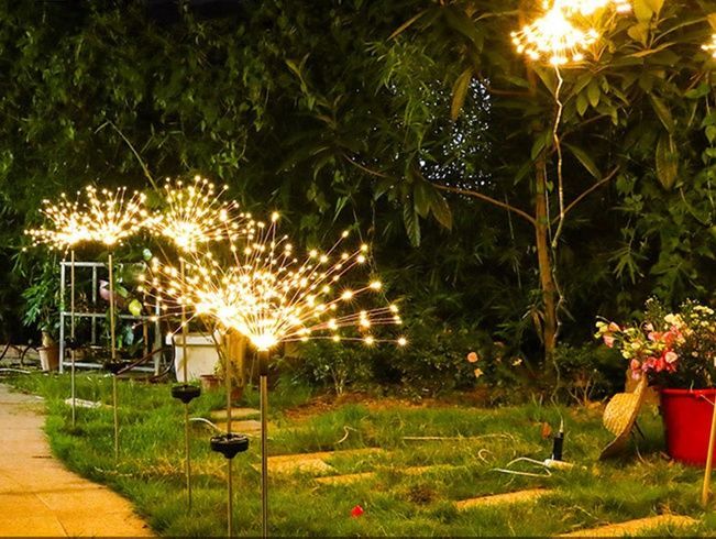 Фонарь садовый Фейерверк газонный на солнечной батарее, 150 led, 8 режимов (2 шт в комплекте)