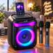 Портативная караоке-колонка 8" с 2 микрофонами / Беспроводная колонка с RGB-подсветкой Bluetooth TWS 25 Вт