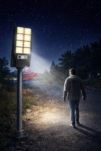 Вуличний ліхтар на стовп Solar sensor light BK-120-8COB-B з датчиком руху та сонячною панеллю