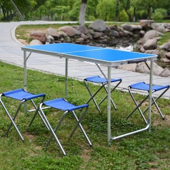 Стіл для пікніка, риболовлі складаний + 4 стільці, Синій міцний, Темно-синій