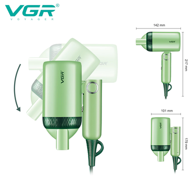 Фен для волос VGR 421, складной, Зелёный