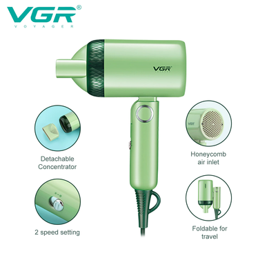 Фен для волос VGR 421, складной, Зелёный