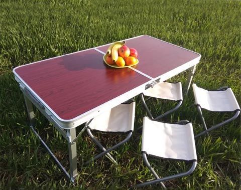 Розкладний стіл чемодан Посилена для пікніка зі стільцями Білий