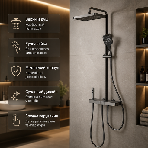 Душ/смеситель Faucet CR25-HT028 многофункциональный металл / Душевая система со смесителем для ванной комнаты / Душевая система с тропическим душем