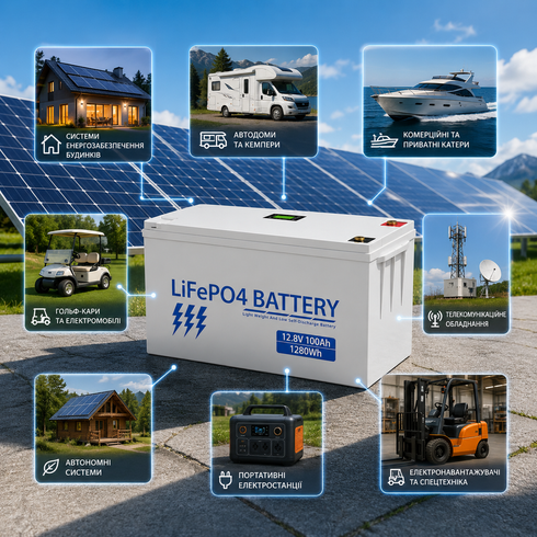 Акумулятор BATTERY liFePo 12.8V 100Ah 1200Wh для дому, квартири, ДБЖ та сонячних електростанцій