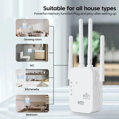 Бездротовий підсилювач, повторювач Wi-Fi, Wi-Fi ретранслятор 2.4G, 4 антени, Wi-Fi підсилювач