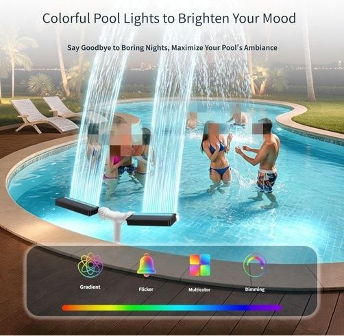 Фонтан для басейну на сонячній панелі з RGB-підсвічуванням / Портативний подвійний розпилювач для басейну