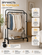 Подвійна стійка для одягу та взуття Loft Rack сталева на коліщатках ЧОРНИЙ / Вішалка подвійна розкладна зі стопорами та полицями для взуття 150х110х57 см