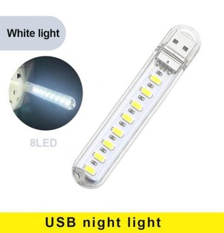 Мини фонарик на 8 светодиодов, USB лампа, LED светильник (холодный белый свет), Белый