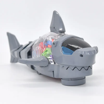 Музыкальная игрушка акула (ездит, шестерни, движущиеся части, звук, свет) S-2А Серый