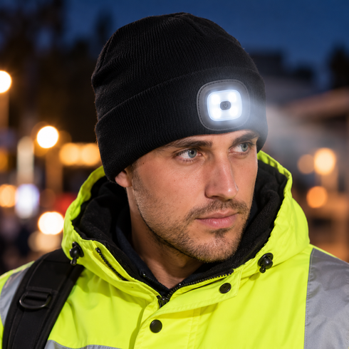 Аккумуляторная шапка с LED-фонариками USB / Шапка B028 с двойной подсветкой спереди и сзади