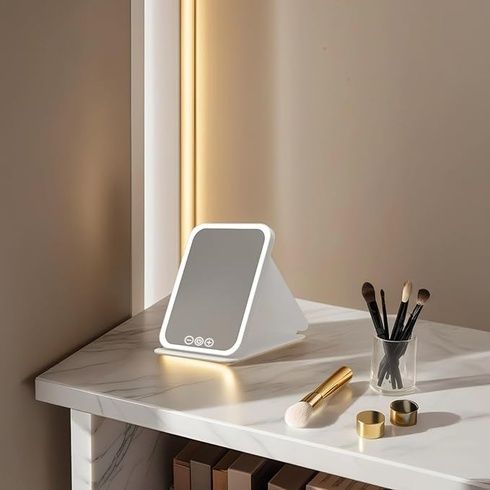 Дзеркало для макіяжу Lighted makeup mirror з LED підсвічуванням, складне, сенсорне керування, Type-C, з регулюванням яскравості