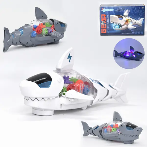 Музыкальная игрушка акула (ездит, шестерни, движущиеся части, звук, свет) S-2А Серый