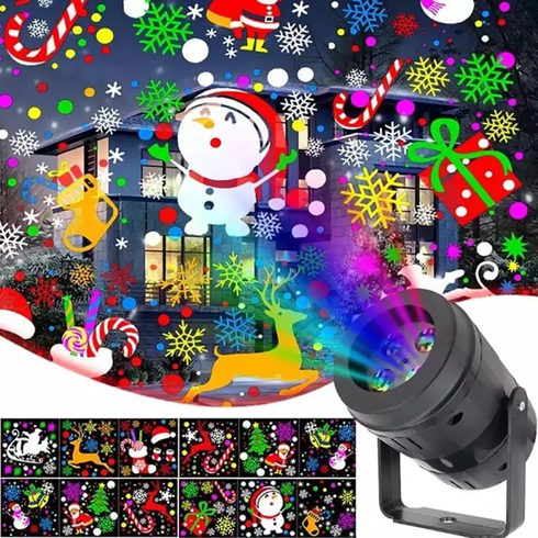 Новогодняя лазерная установка-проектор на 16 рисунков 1367-3 / Настенный проектор для дома с кронштейном