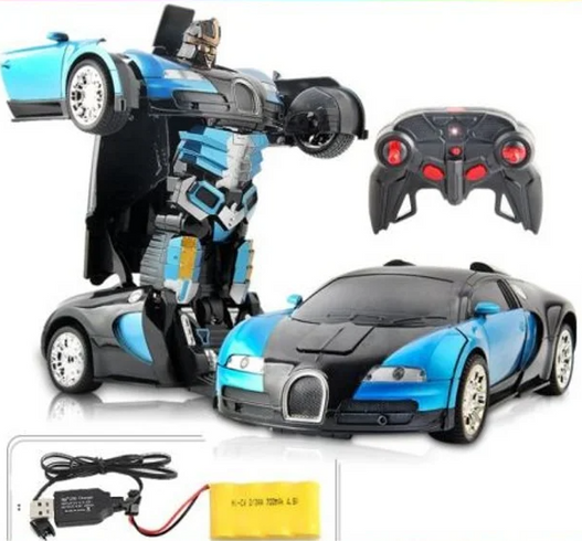 Машинка Трансформер Bugatti Size 18 см Robot Car синя з пультом
