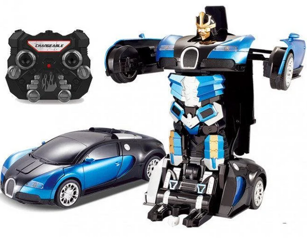 Машинка Трансформер Bugatti Size 18 см Robot Car синяя с пультом