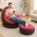 Надувний диван з пуфом Air Sofa / Надувне велюрове крісло з пуфом+насос Рожевий