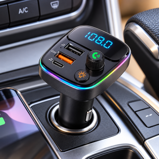 Автомобільний FM-трансмітер Bluetooth HM103 зі швидкою зарядкою / Модулятор PD/QC 3.0, USB&nbsp;Type-C та RGB-підсвічуванням, Черный