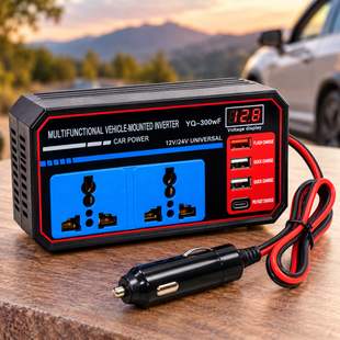 Автомобильный преобразователь напряжения YQ-300WF 12/24 В &ndash; 220 В, 200 Вт, 3 USB + Type-C с цифровым дисплеем