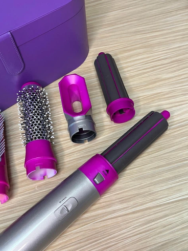 Стайлер + Коробка 5в1 HAIR BRUSH Styler для различных типов волос с функциями придания объема, выпрямления, укладки Фиолетовый