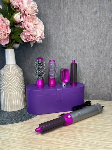 Стайлер + Коробка 5в1 HAIR BRUSH Styler для различных типов волос с функциями придания объема, выпрямления, укладки Фиолетовый
