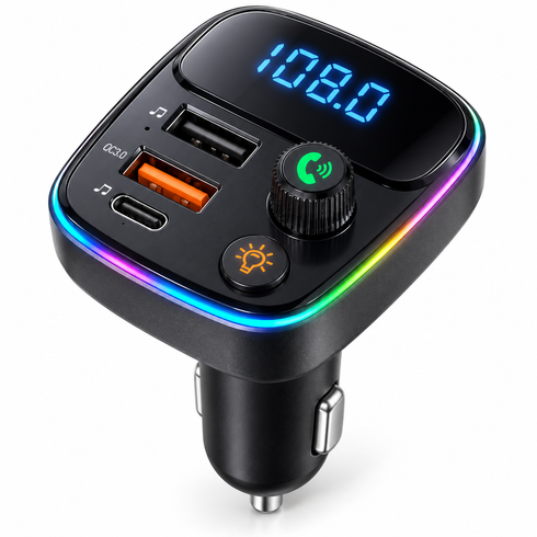 Автомобільний FM-трансмітер Bluetooth HM103 зі швидкою зарядкою / Модулятор PD/QC 3.0, USB&nbsp;Type-C та RGB-підсвічуванням, Черный