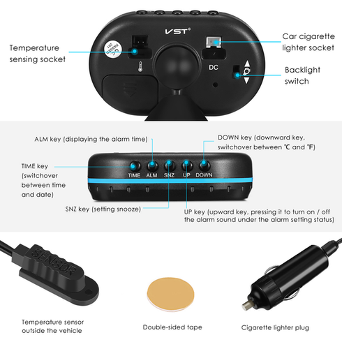 Автомобильные часы &ndash; термометр &ndash; вольтметр VST &ndash; 7009V