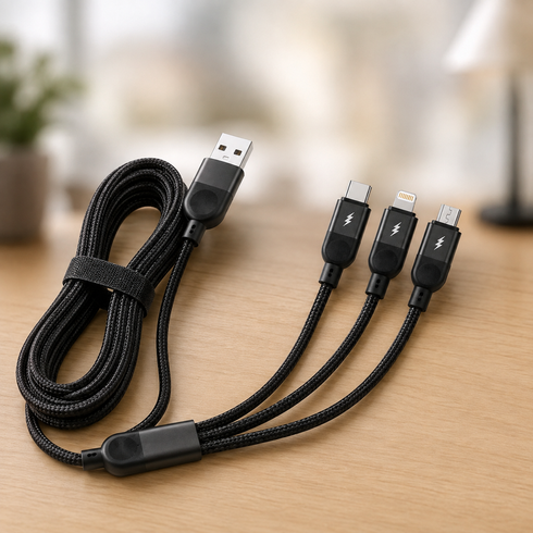 Кабель 3 в 1 для заряджання USB з роз'ємами Type-C, Lightning та Micro USB / Кабель швидка зарядка до 6A 26X-202
