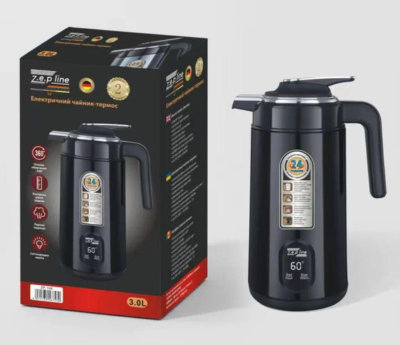 Электрочайник термос Zepline ZP-123-R 3л 2200 Вт Черный