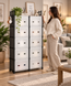Комод дитячий пластиковий WFB006S 81x29x170 см / Широка збірна шафа-органайзер на 10 шухляд з верхньою полицею / Шафа-стелаж